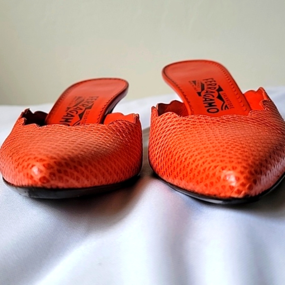 ⭐️Salvatore Ferragamo Authentic Orange Mule Loafer Slides with Scalloped detail